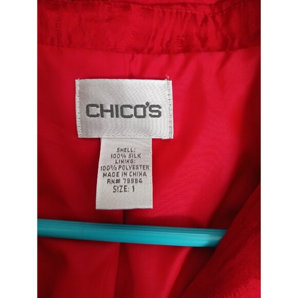 Chico's Beautiful Red 100% silk long sleeve button up blazer Women's Size 1 (8) - Picture 7 of 9